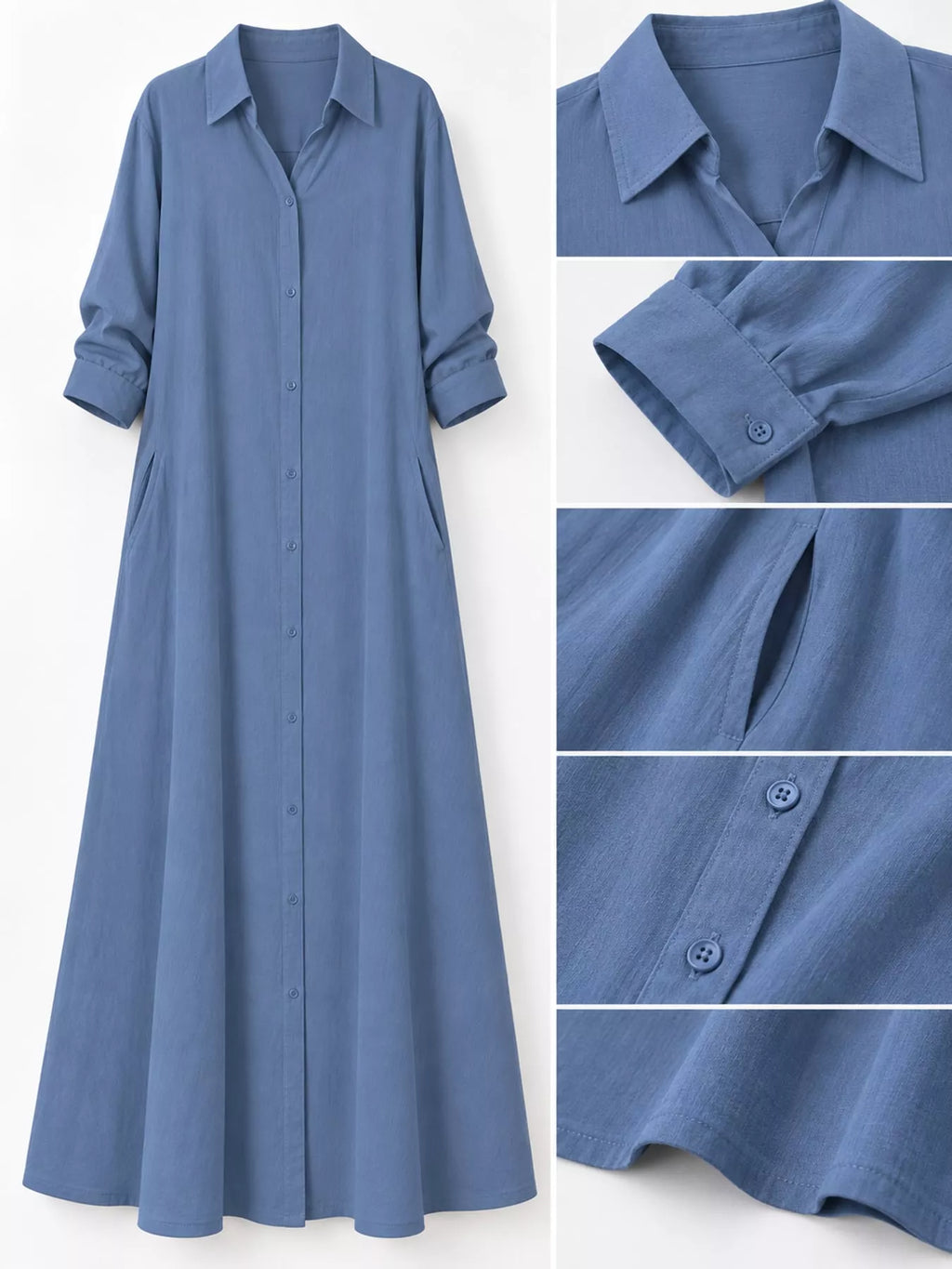 Full Size Button Front Long Sleeve Maxi Shirt Dress Plus Size