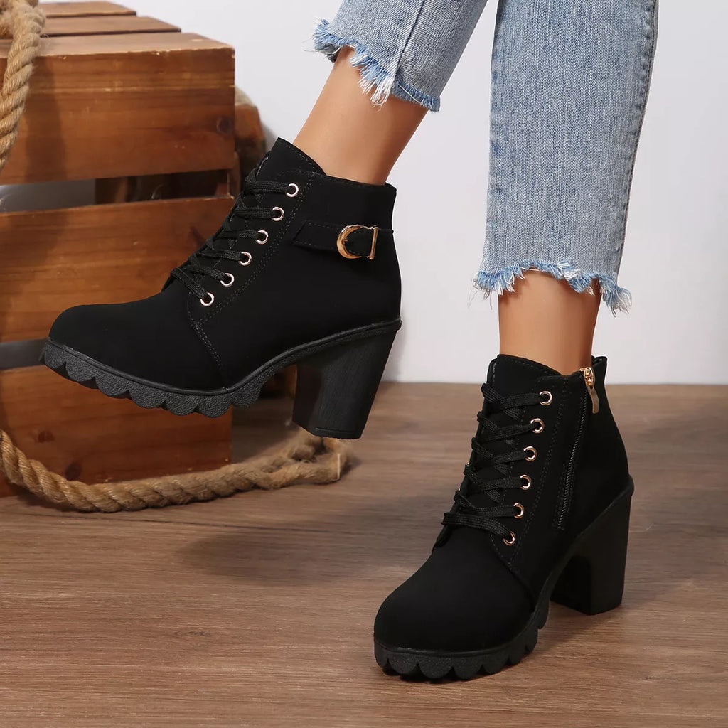 Lace Up Block Heels Boots