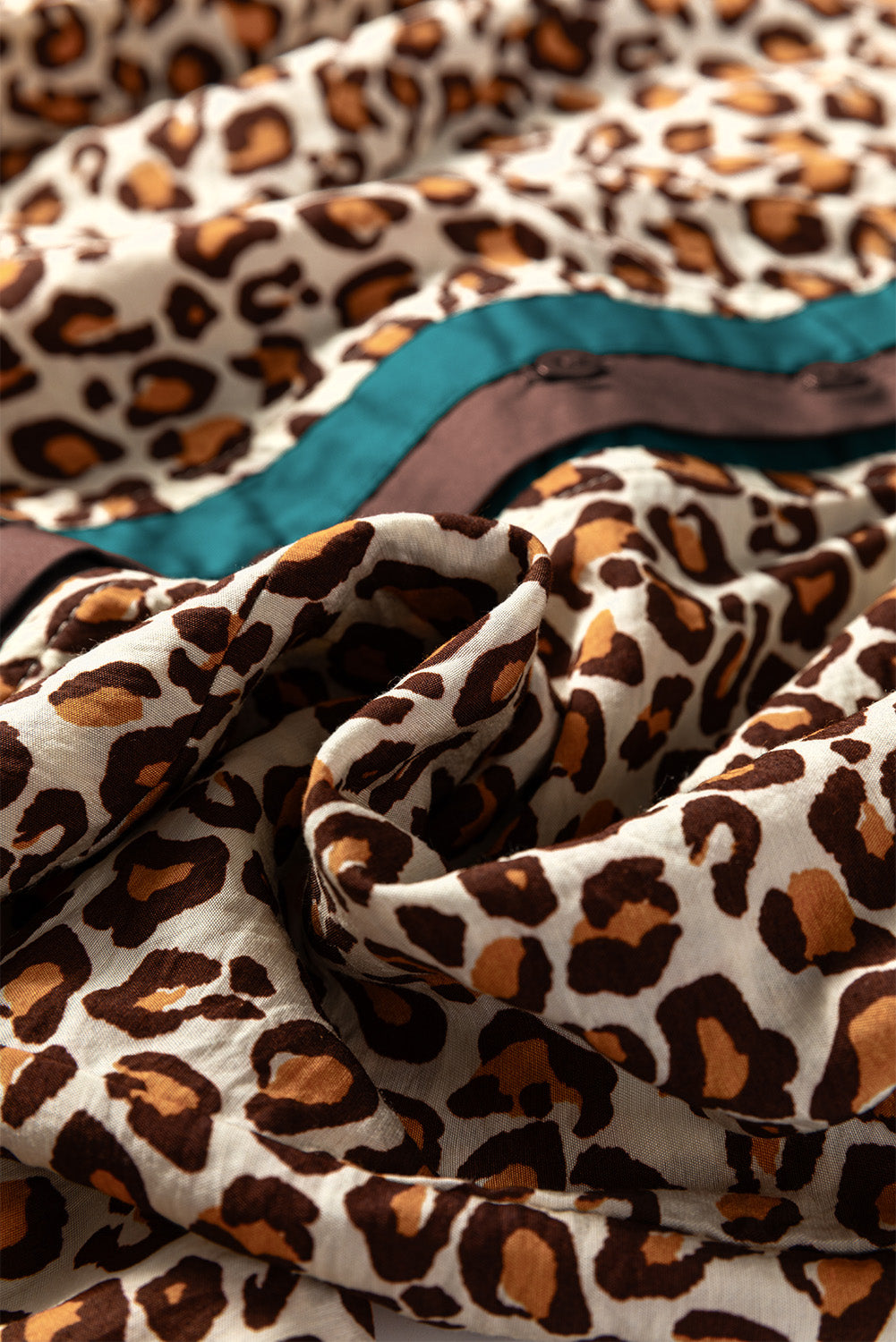 Leopard Contrast Frilled Trim Button-Up Shirt