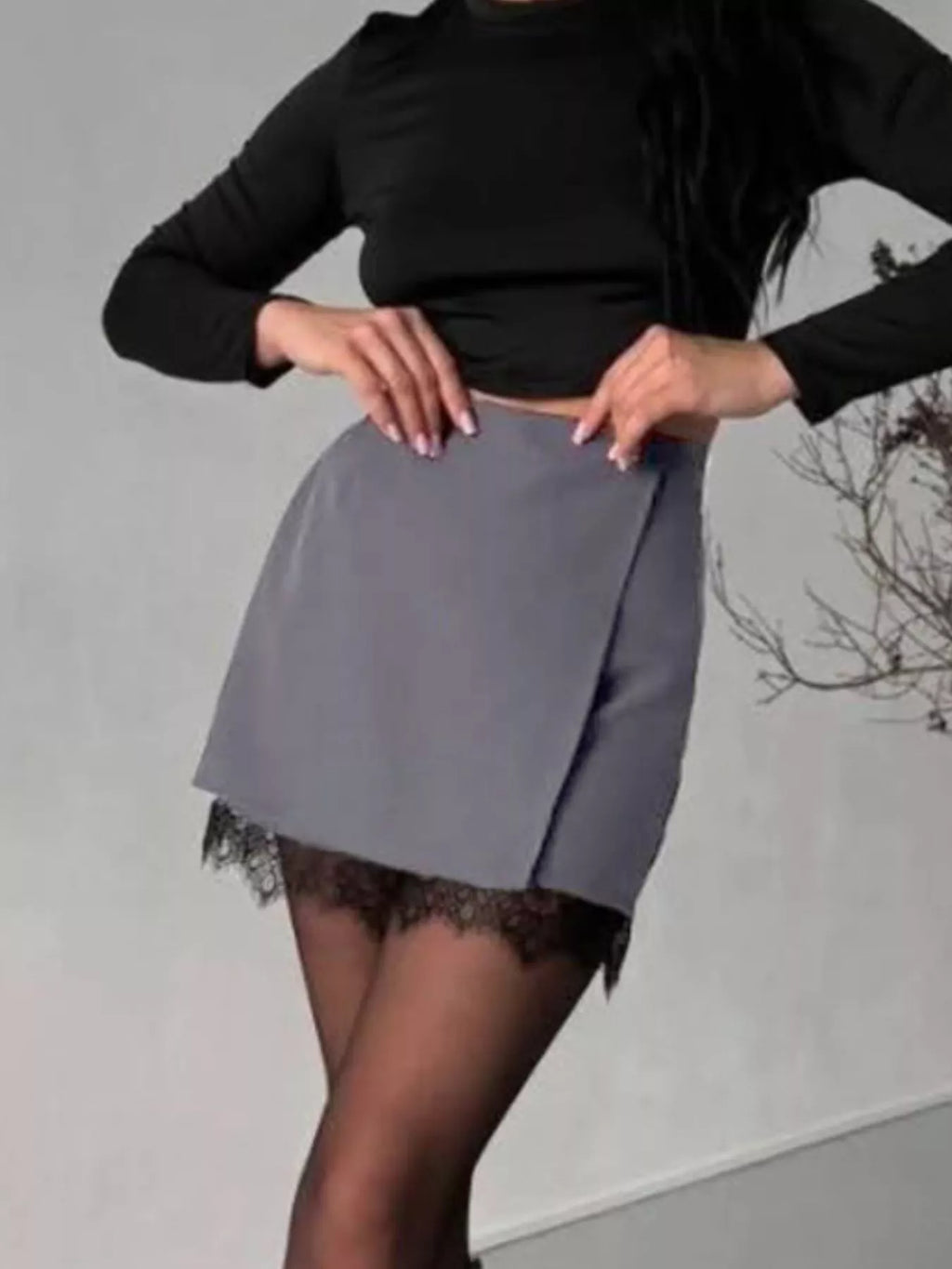 High-Waisted Lace Hem Skort