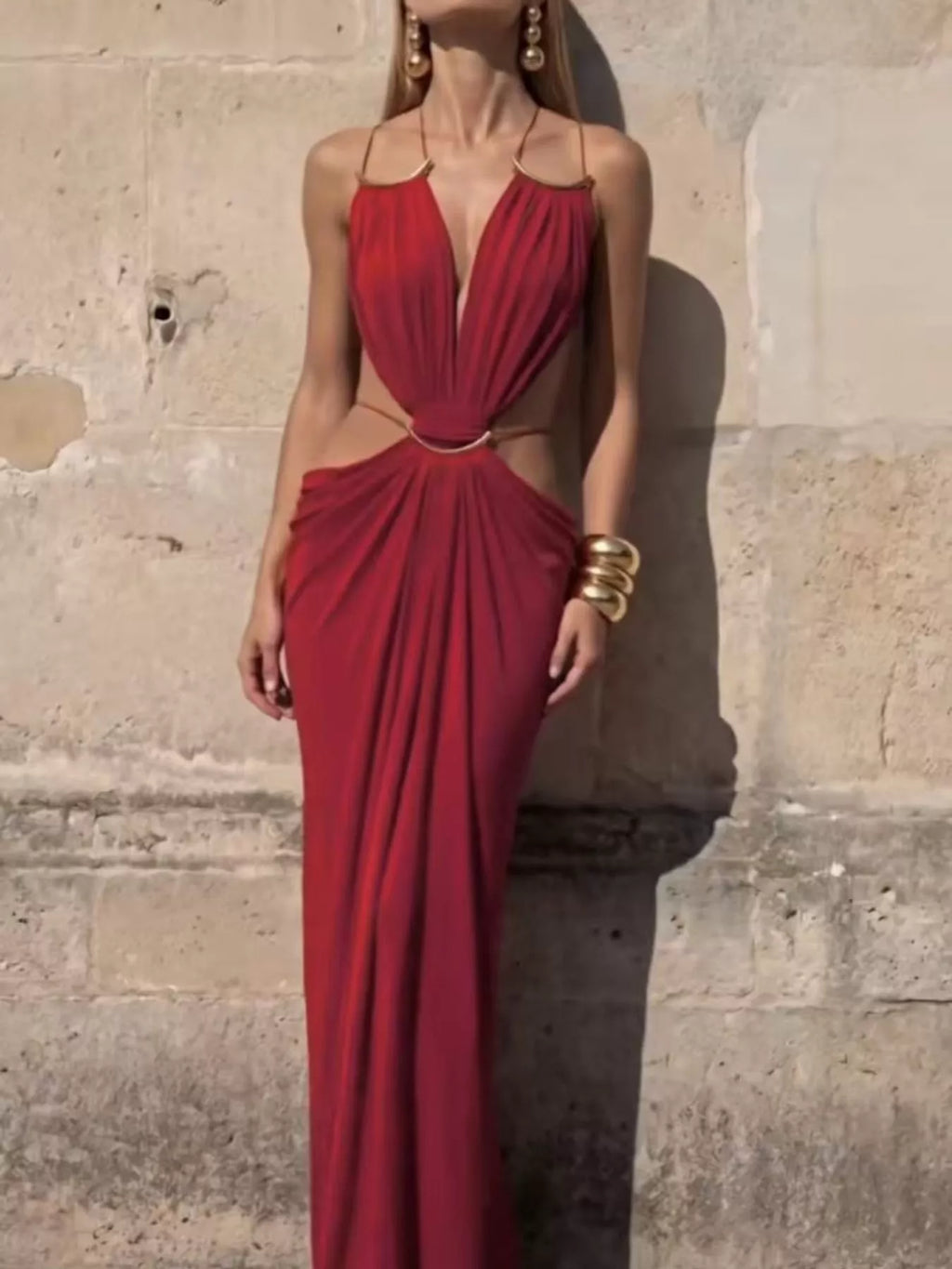 Backless Plunge Cut-Out Maxi Dress