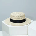 Woven Straw Boater Hat with Ribbon