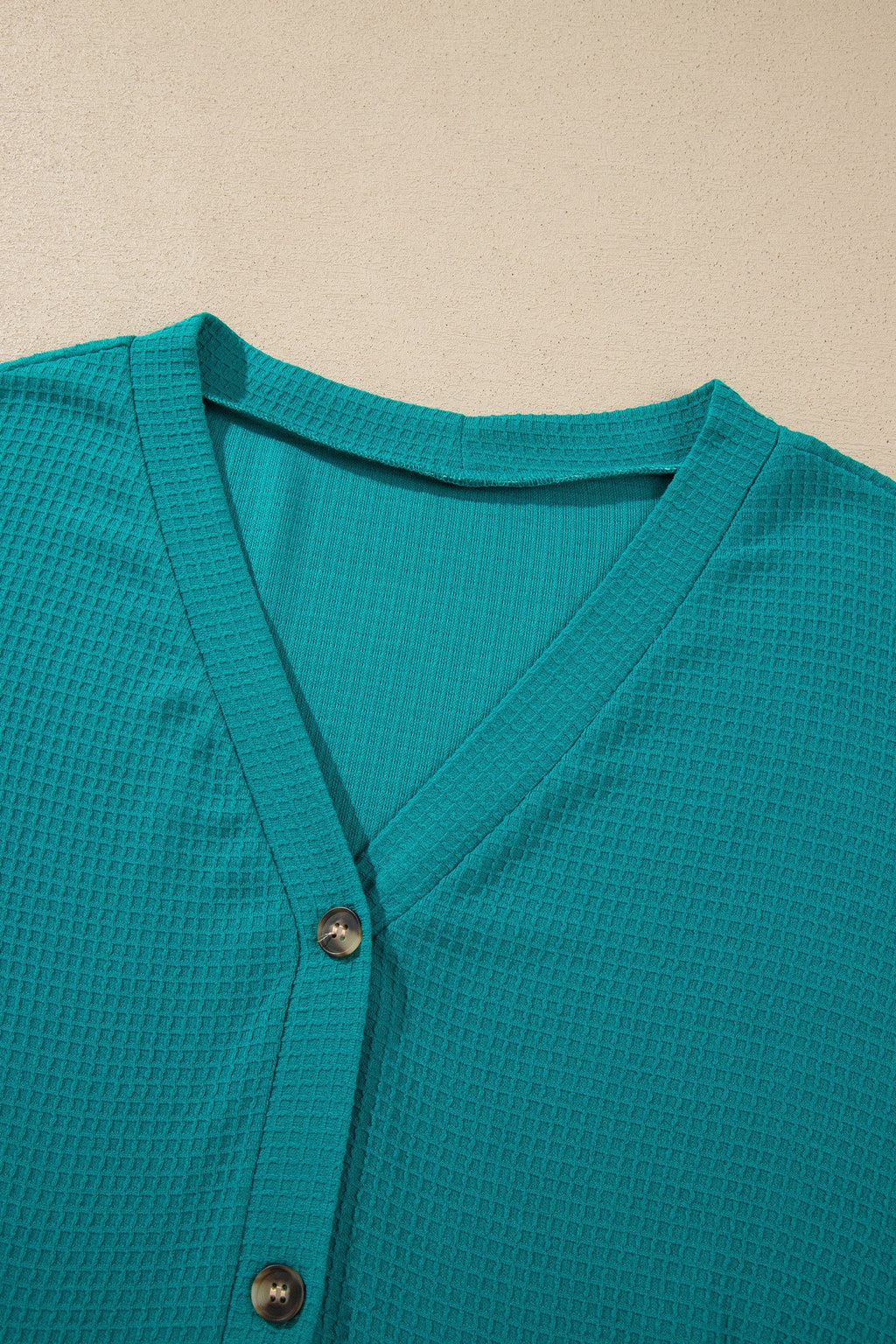 Lapis V Neck Waffle Textured Button Front Tunic Long Sleeve Plus Size Cardigan
