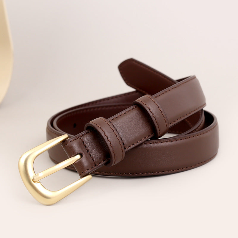 Classic Leather Belt with Golden Buckle