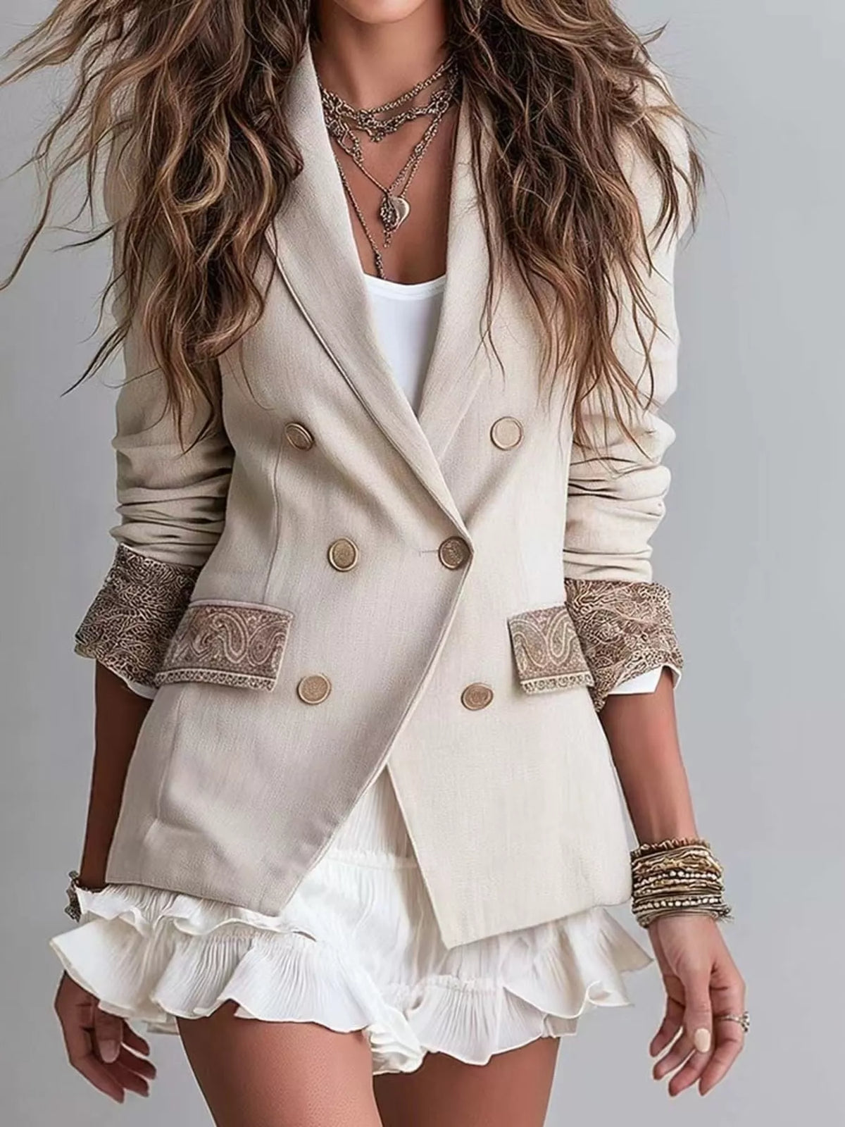 Double-Breasted Lapel Collar Blazer