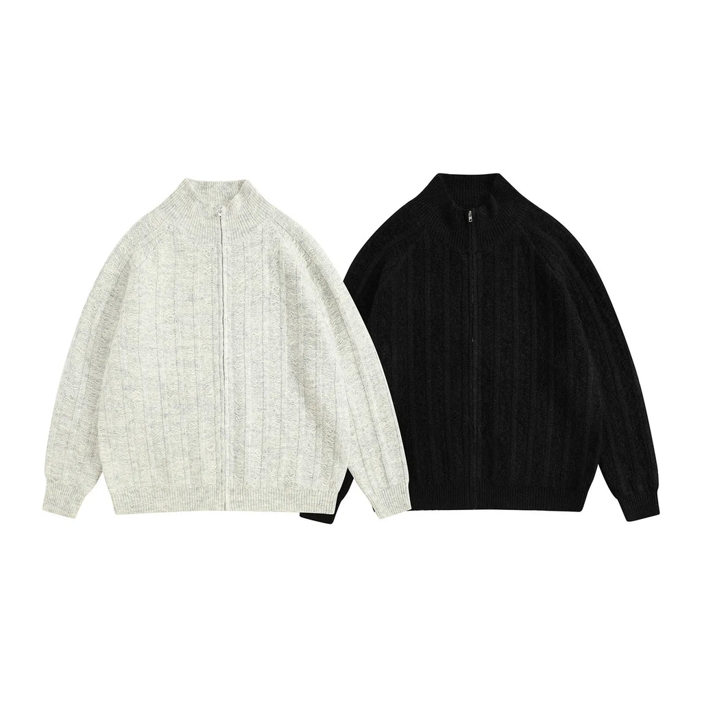 Men's Cable Knit Zip-Up Mock Neck Cardigan