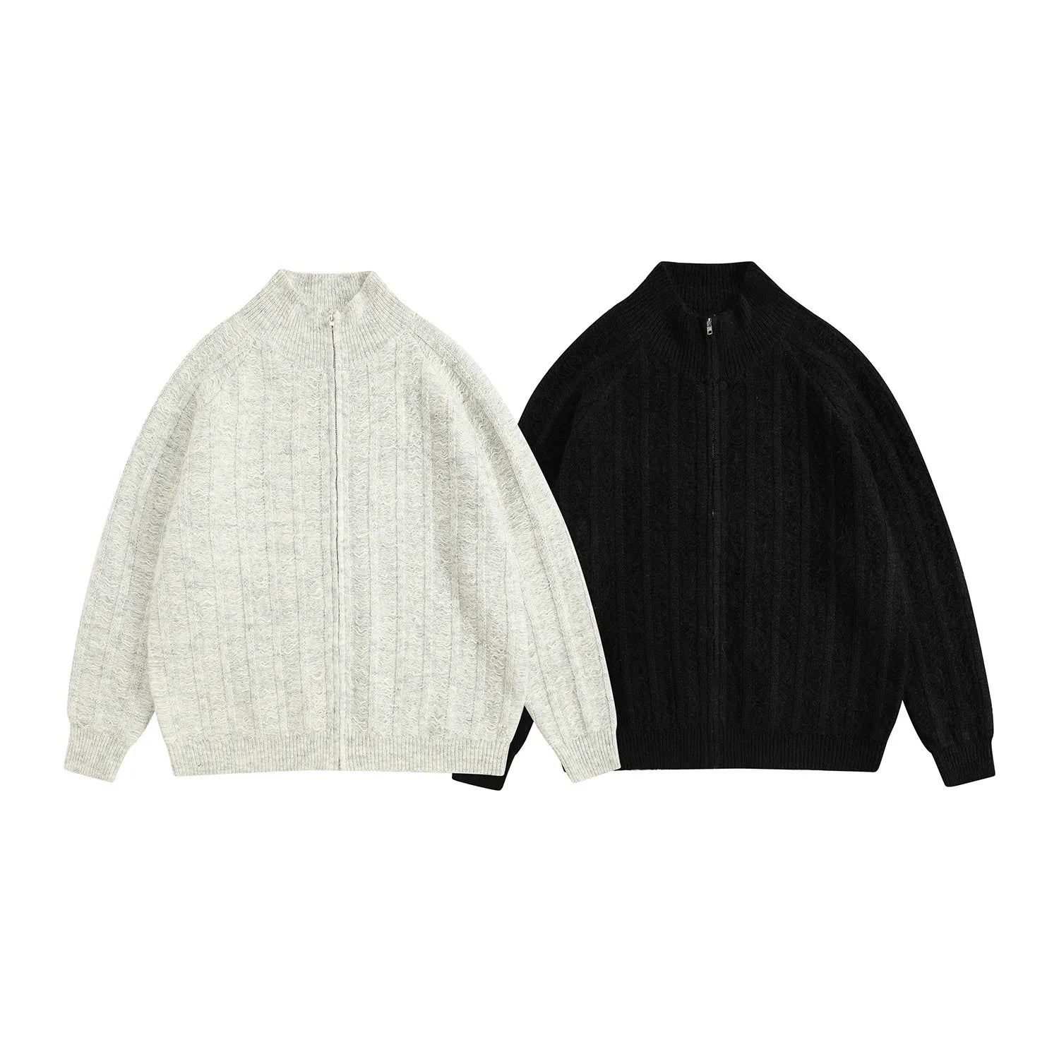 Men's Cable Knit Zip-Up Mock Neck Cardigan