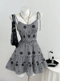 Gingham Floral Tiered Mini Dress