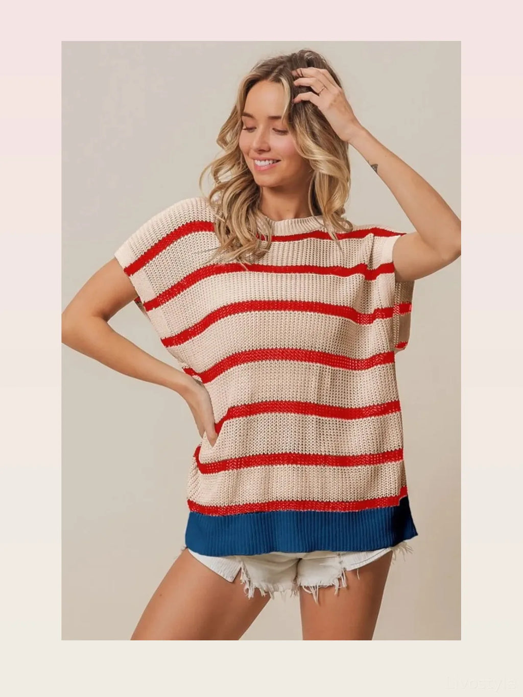 Striped Drop Shoulder Cotton Sweater for Fourth of July