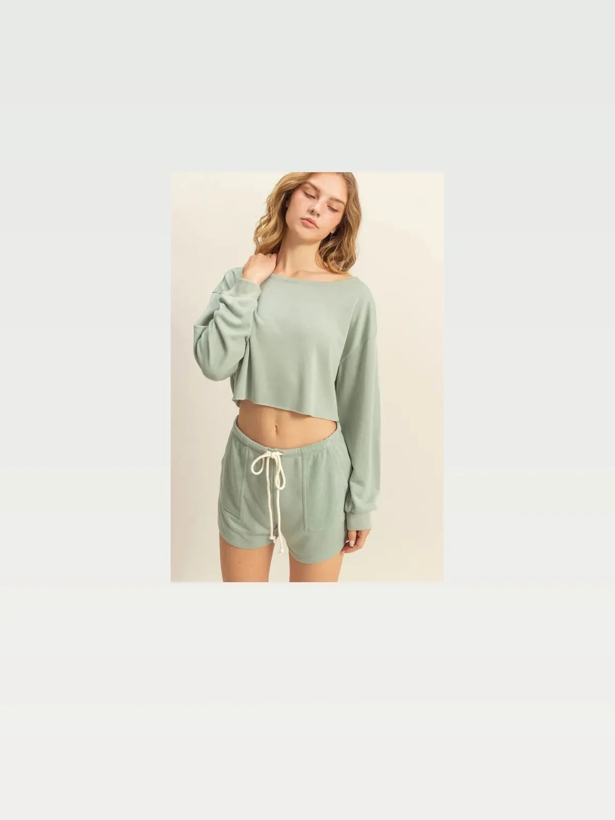 Boat Neck Long Sleeve Cropped Top