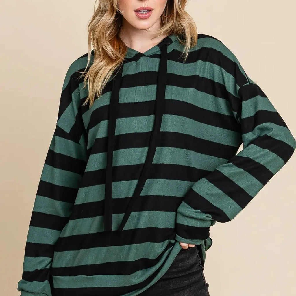 Striped Drawstring Hoodie with Dropped Shoulders