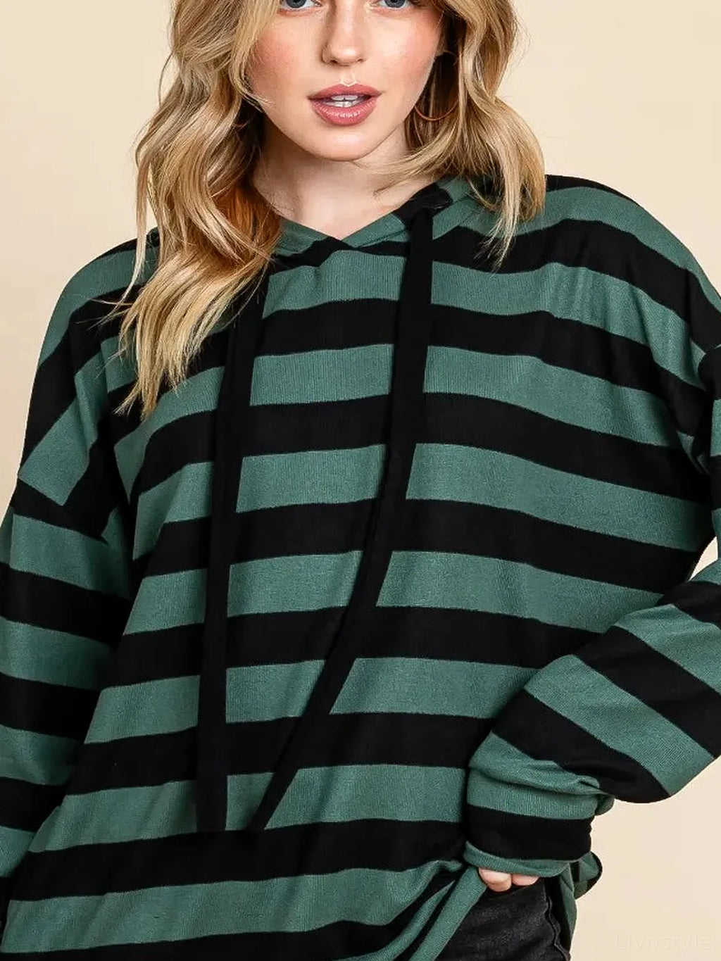 Striped Drawstring Hoodie with Dropped Shoulders