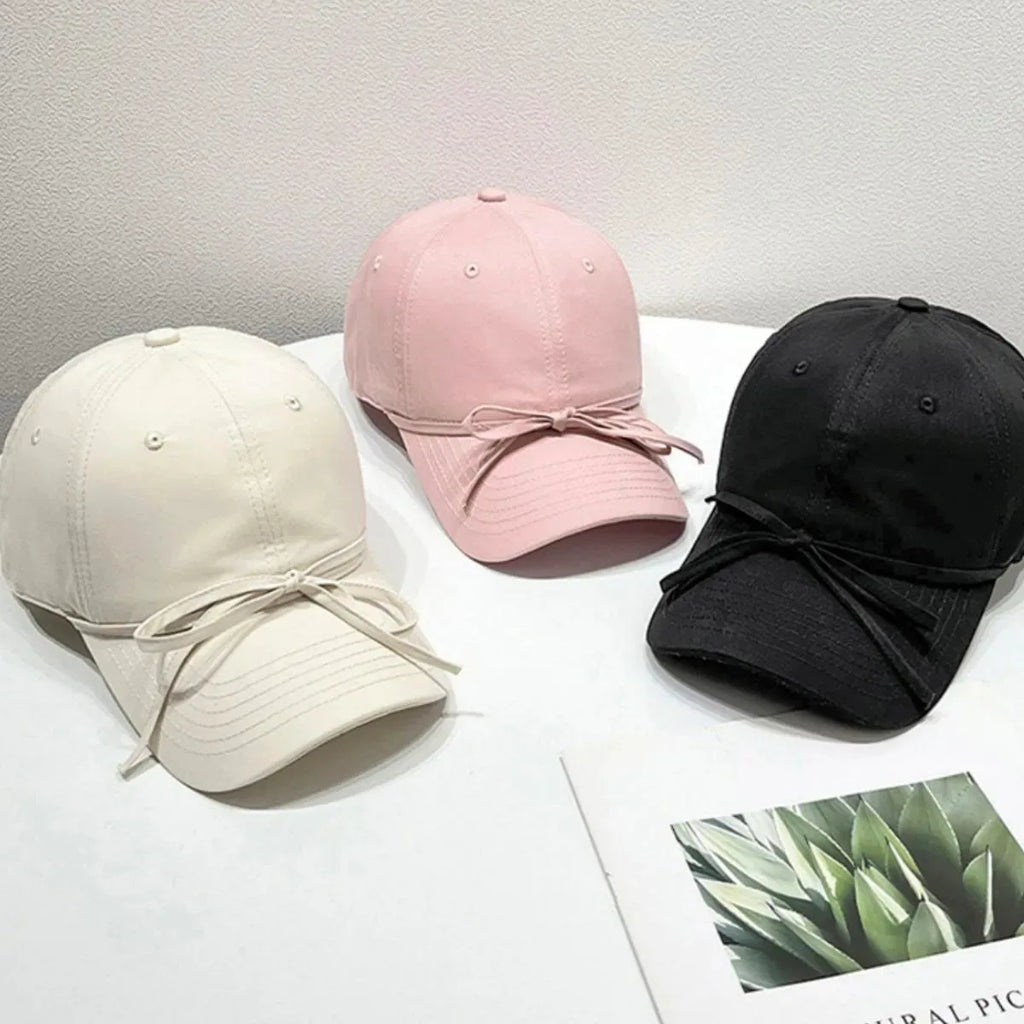 Bow Detail Solid Color Knit Baseball Cap