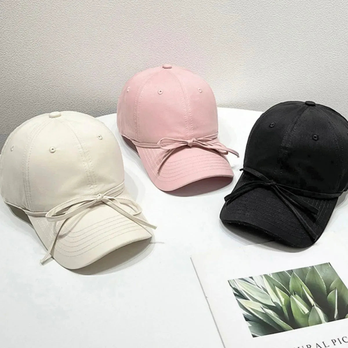 Bow Detail Solid Color Knit Baseball Cap