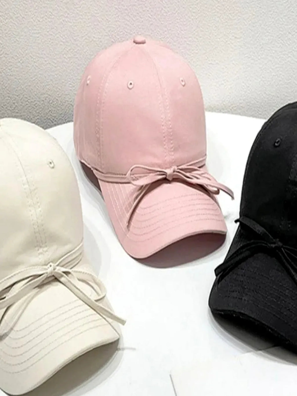 Bow Detail Solid Color Knit Baseball Cap