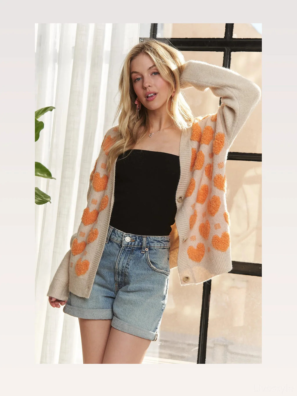 Heart Pattern Button-Down Sweater Cardigan