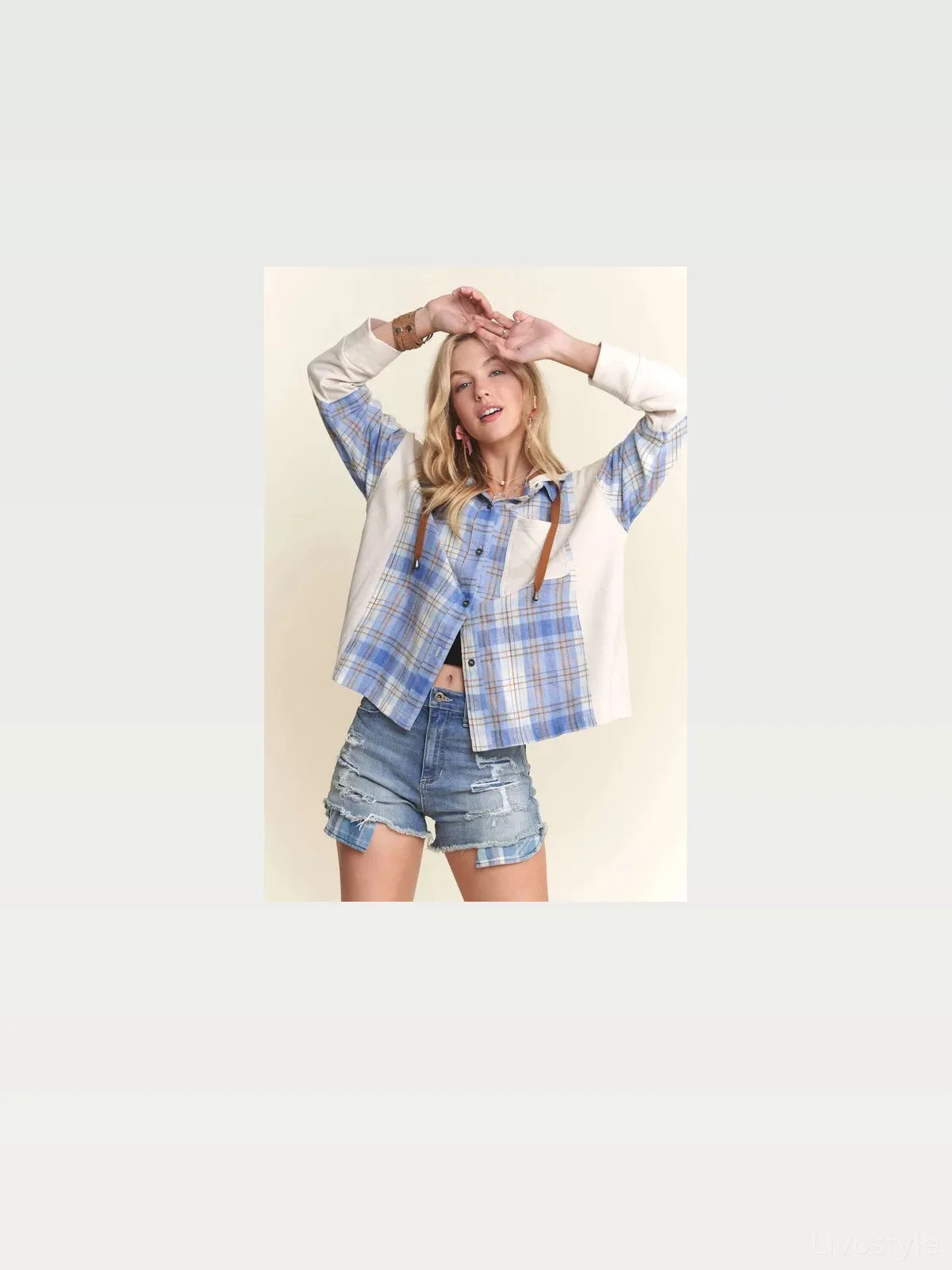 Plaid Hooded Button-Down Shirt Jacket
