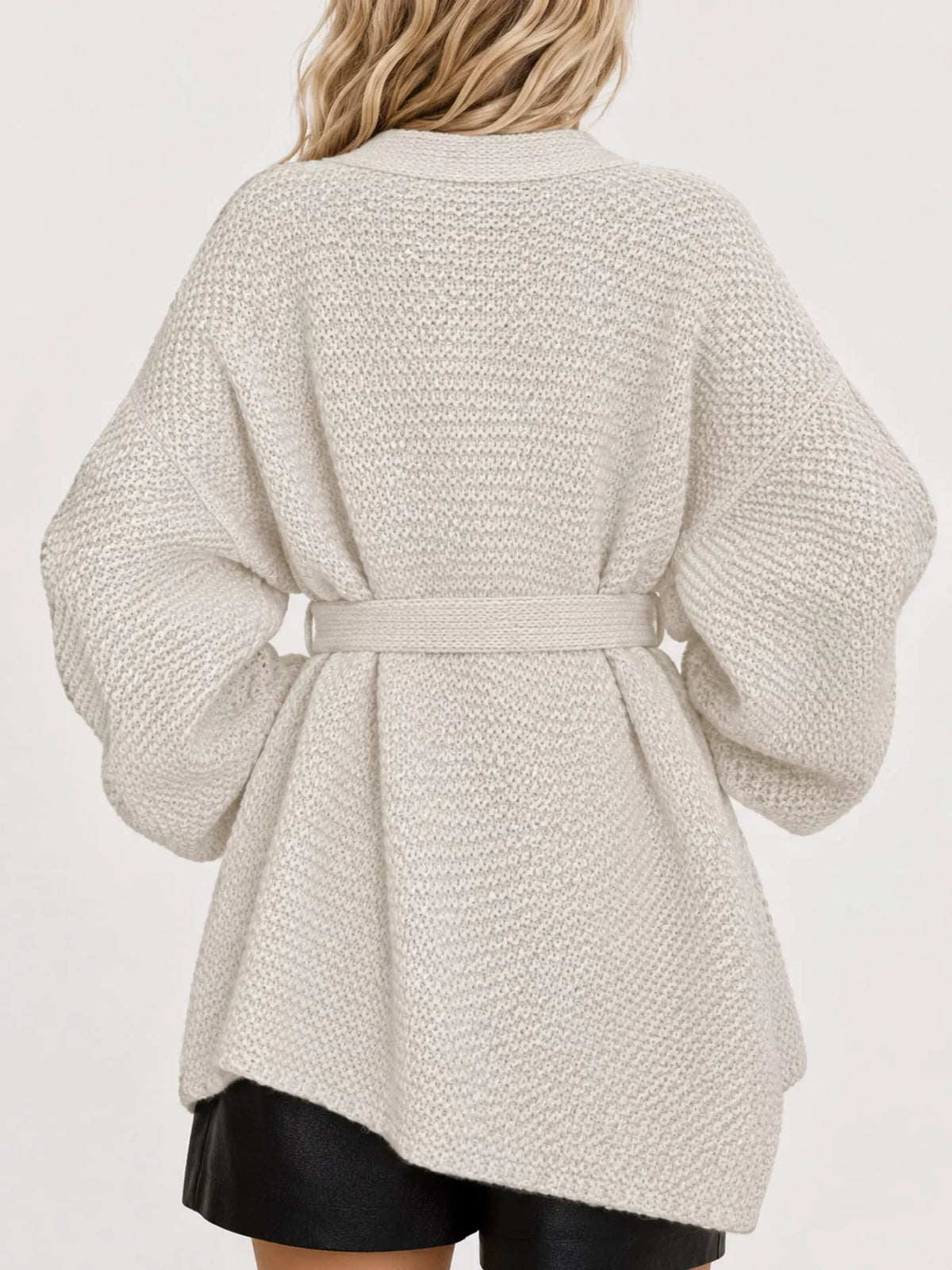 Full Size Belted Open-Front Knit Cardigan Plus Size