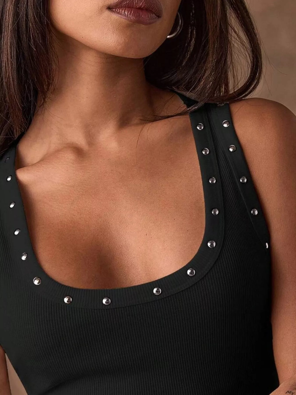 Studded Ribbed Knit Tank Top