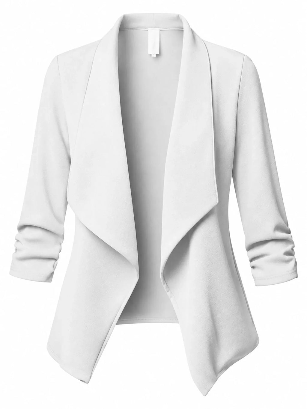 Full Size Open Front Drape Blazer with 3/4 Ruched Sleeves Plus Size