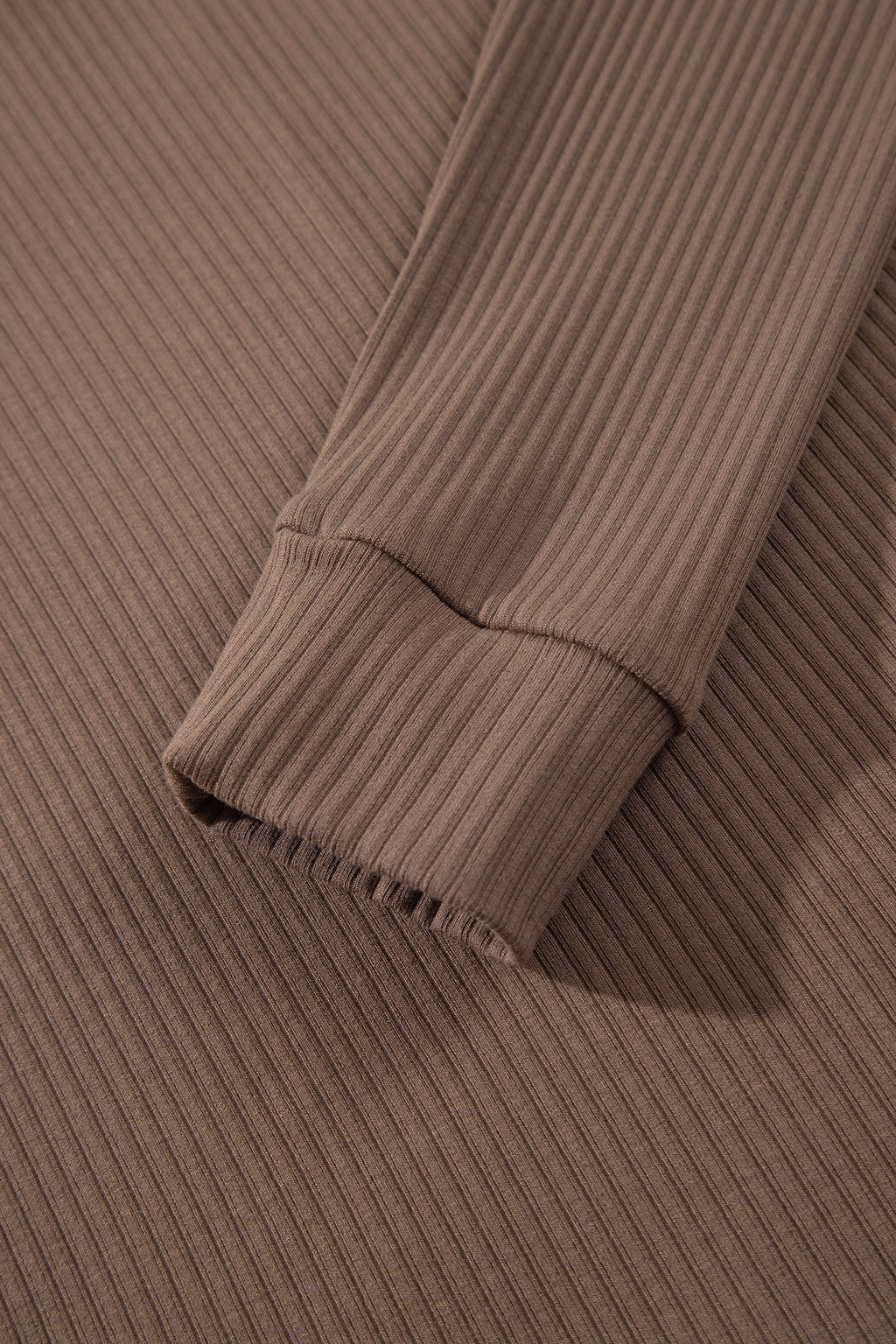 Dark Khaki V Neck Ribbed Stitched Detail Long Sleeve Top