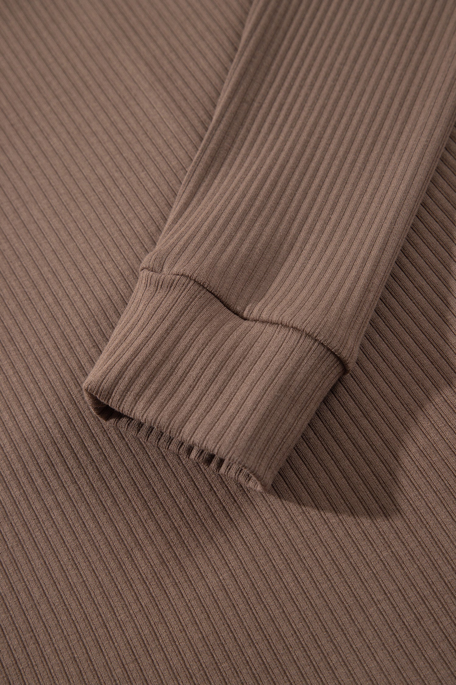 Dark Khaki V Neck Ribbed Stitched Detail Long Sleeve Top