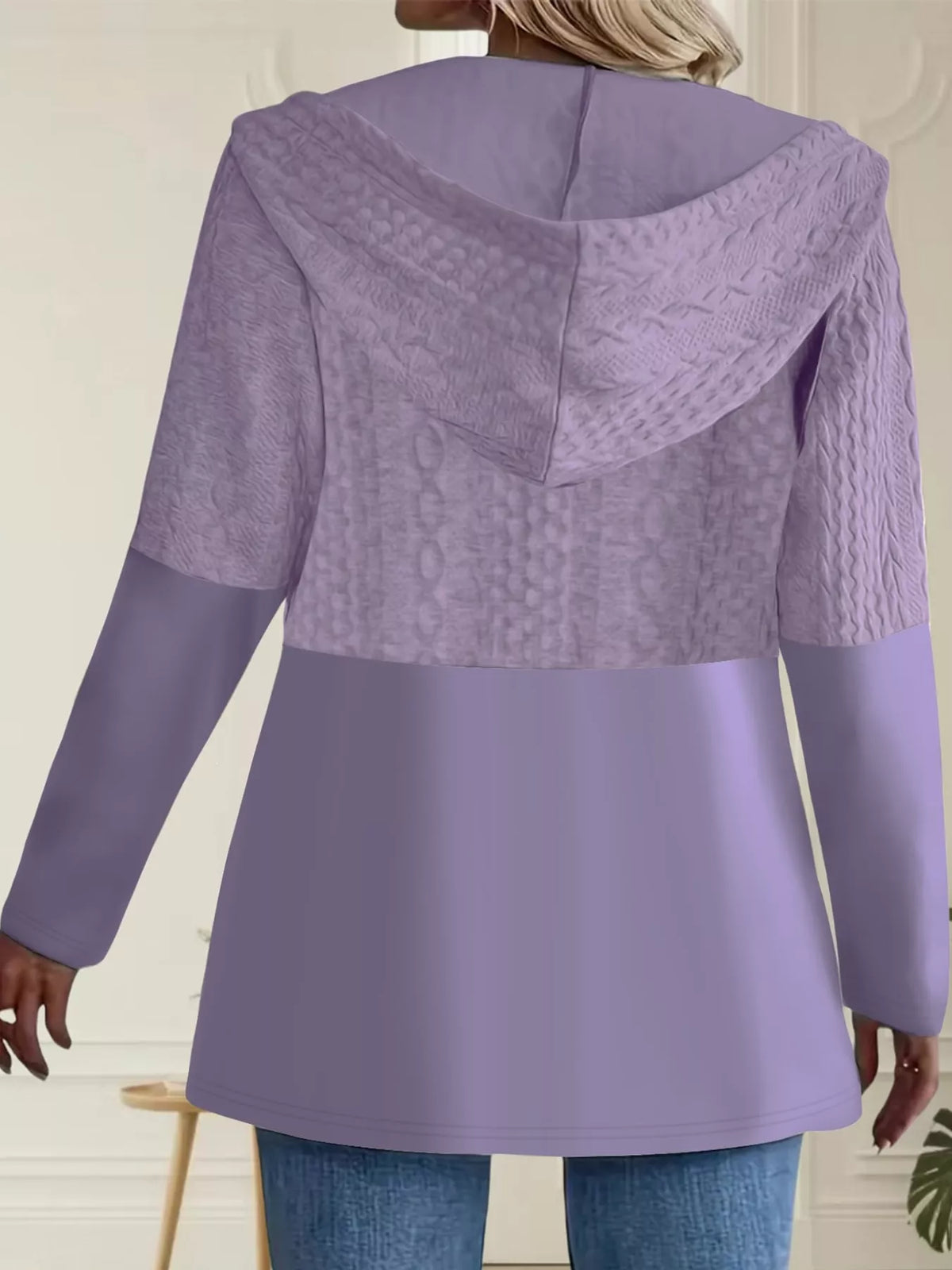 Full Size Textured Hooded Zip-Up Jacket Plus Size