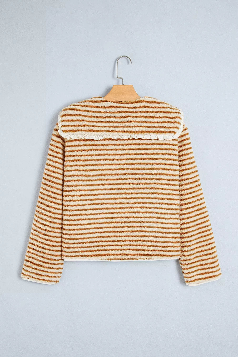 Striped Fleece Button Front Long Sleeve Regular Fit Jacket
