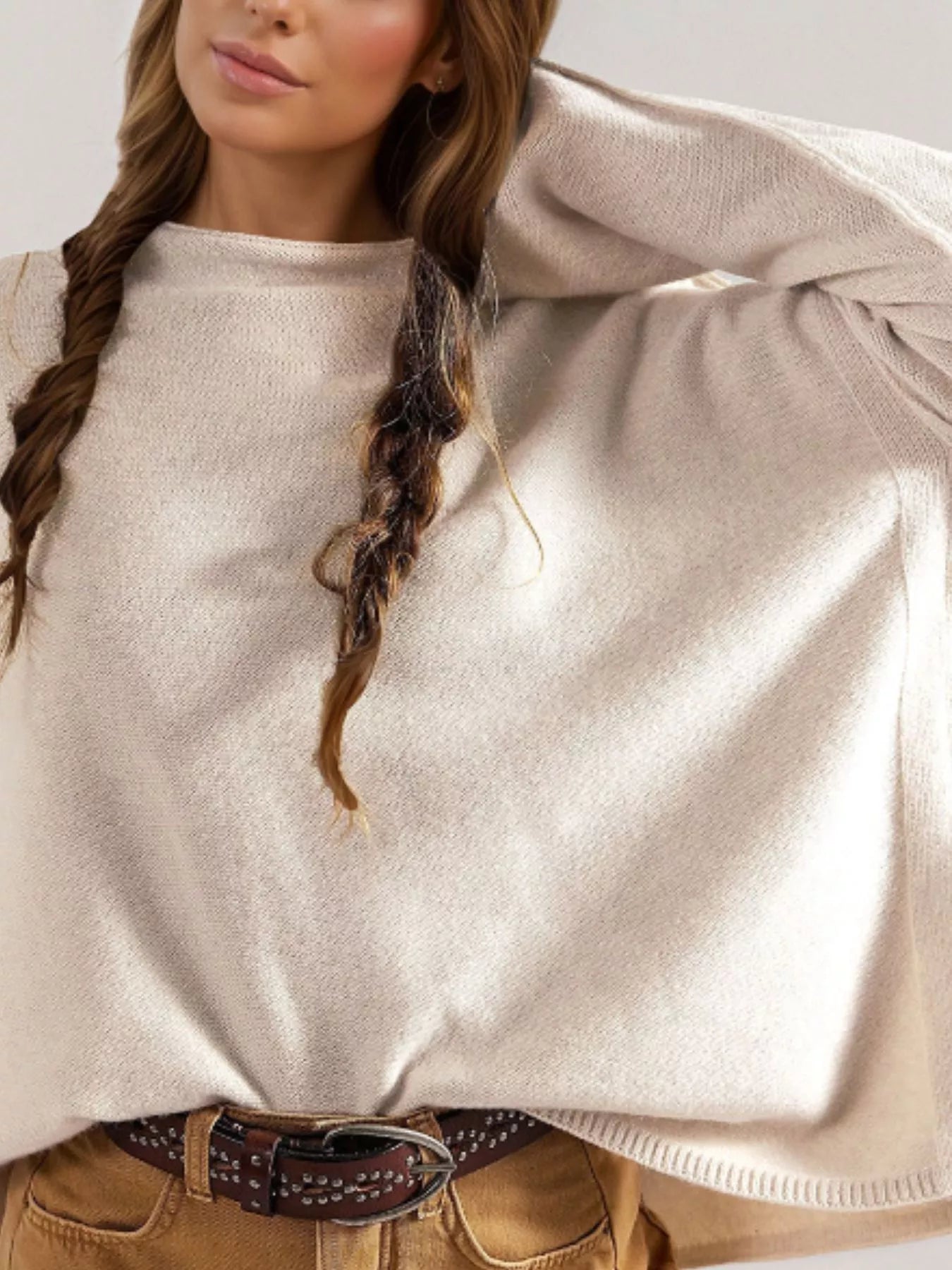 Exposed Seam Mock Neck Knit Top