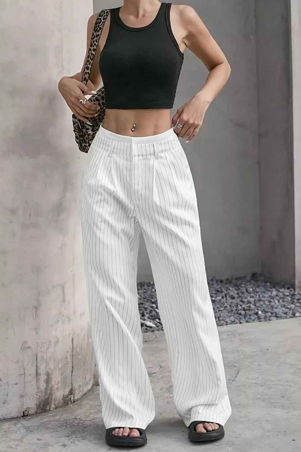 High-Waisted Pinstripe Wide-Leg Pants