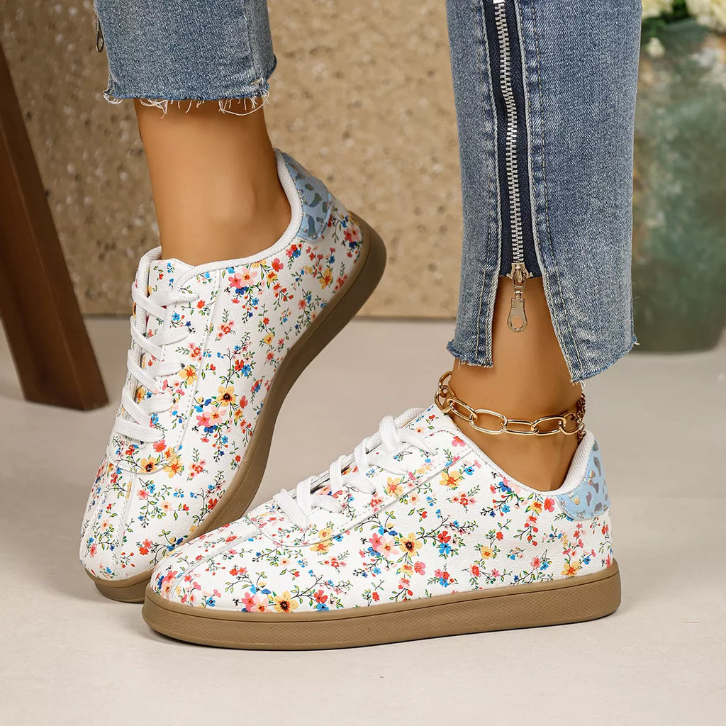 Floral Print Lace-Up Sneakers