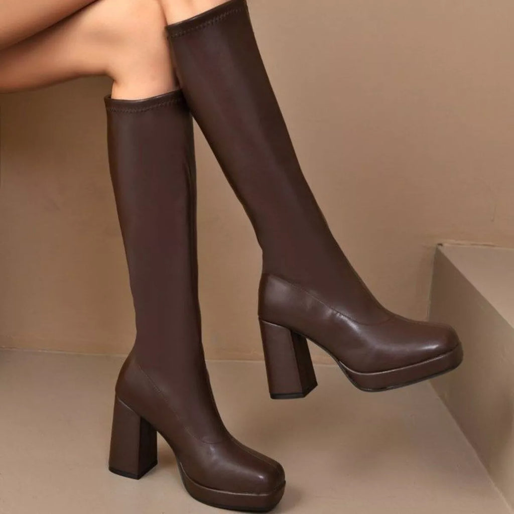Square Toe Block Heels Boots