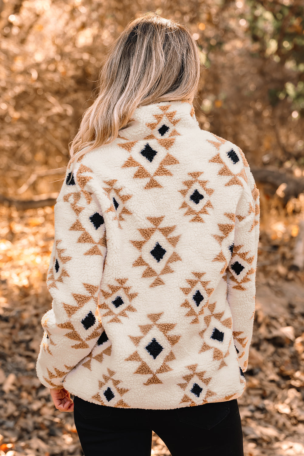 Western Aztec Sherpa Quarter-Zip Collared Sweatshirt