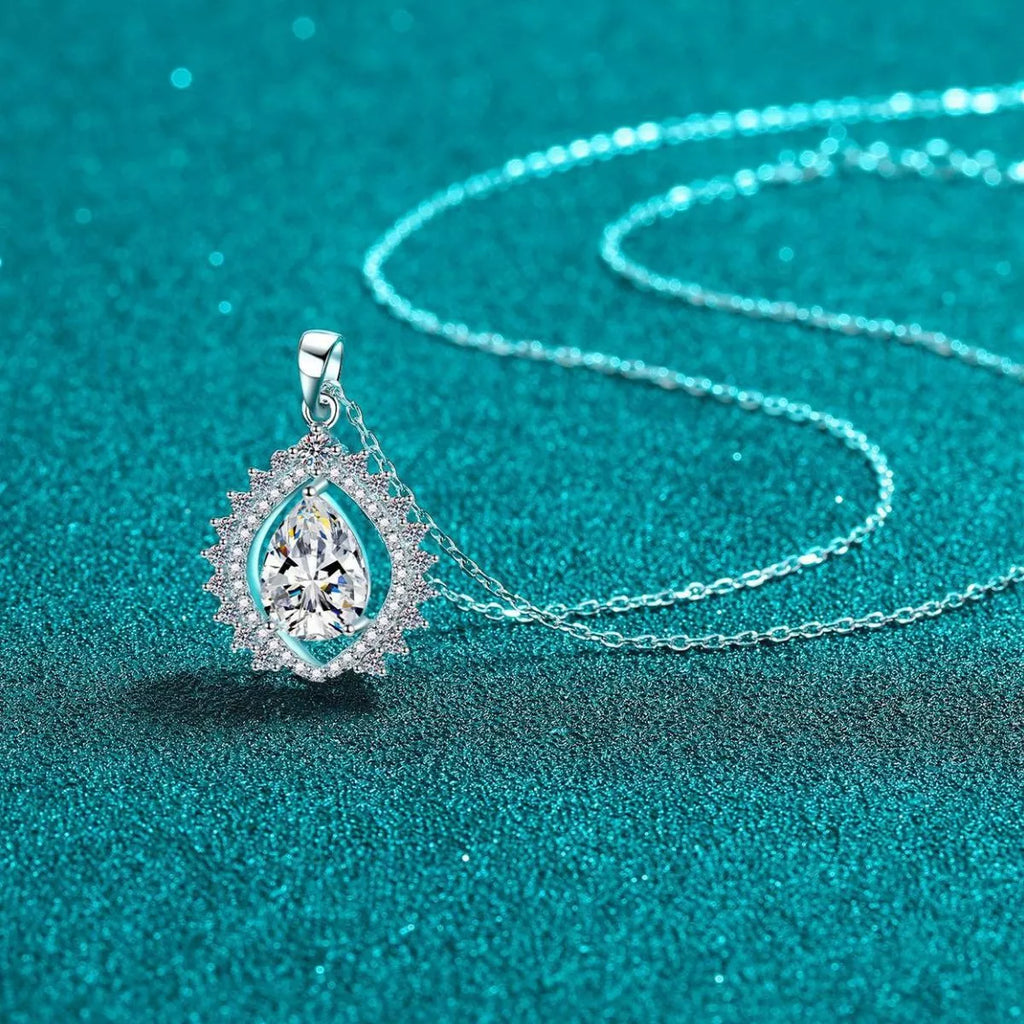 3 Carat 925 Sterling Silver Moissanite Teardrop Necklace