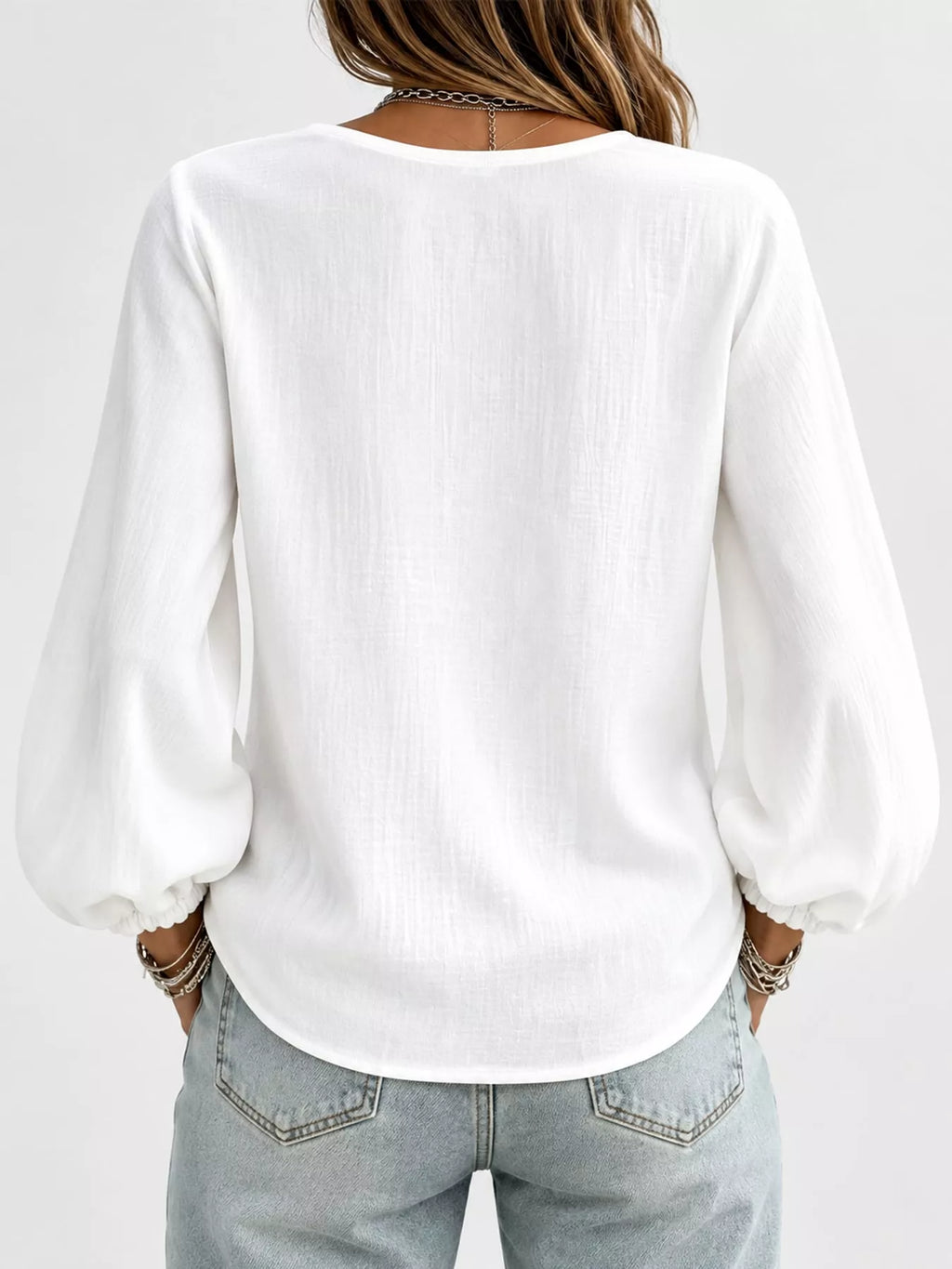 Full Size Elasticated Cuffs Long Sleeve Blouse Plus Size