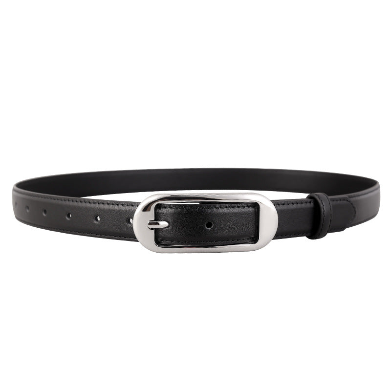 Leather Skinny Belt with Buckle