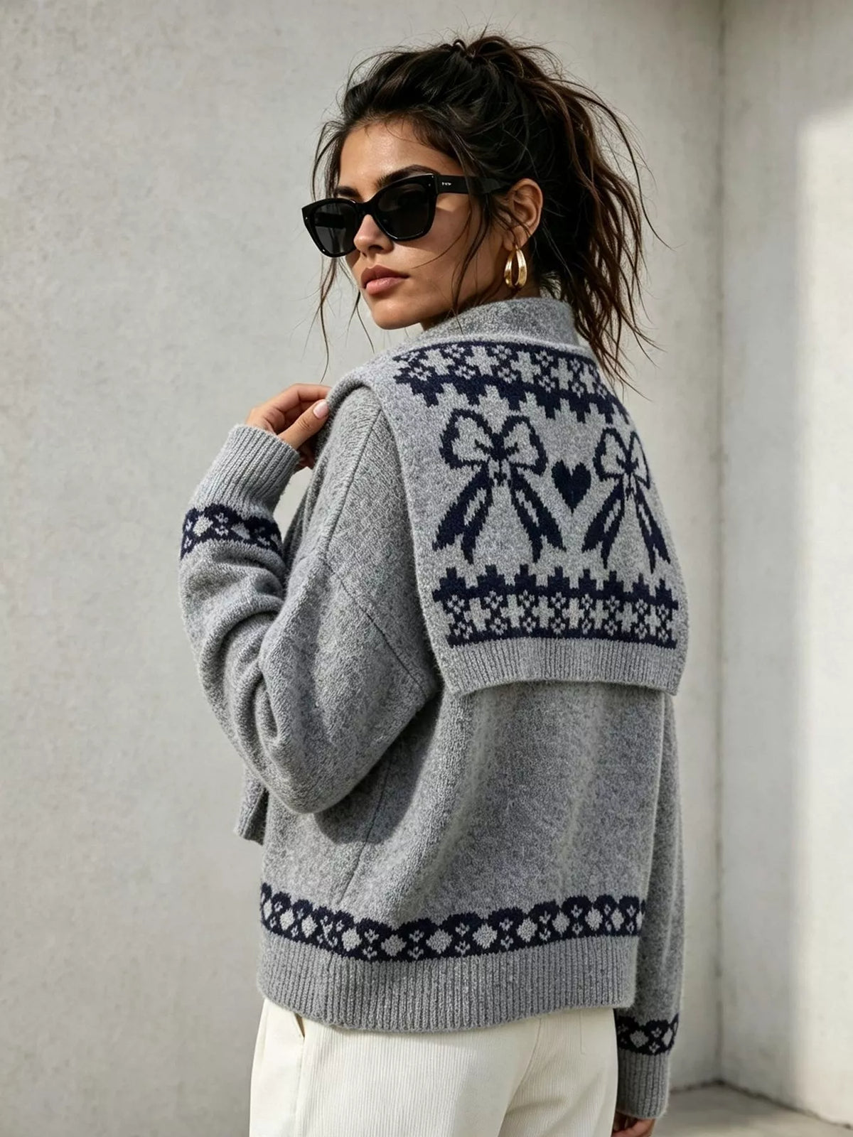 Scarf Detail Dropped Shoulder Sweater