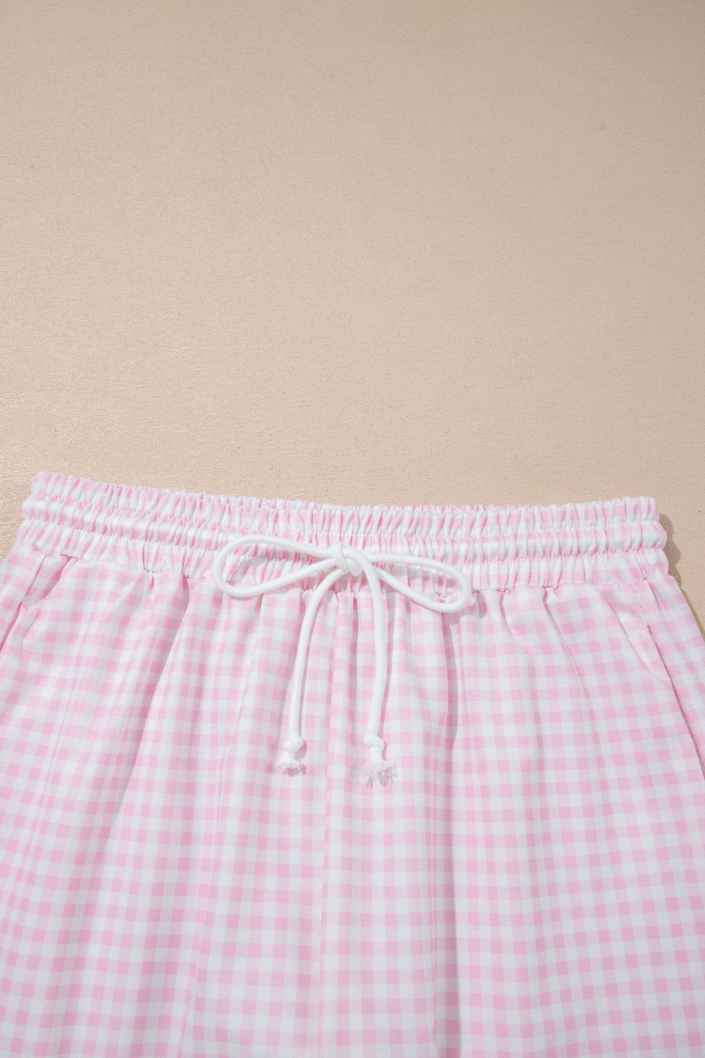 Pink Plaid Zip Neck Sleeveless Top Elastic Waist Shorts Casual Two Piece Short Set