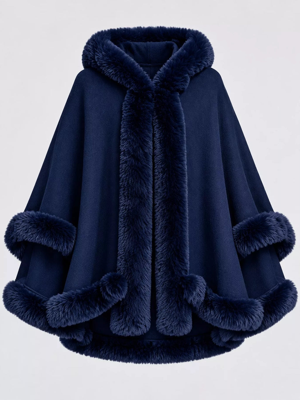 Faux Fur Trimmed Hooded Cape