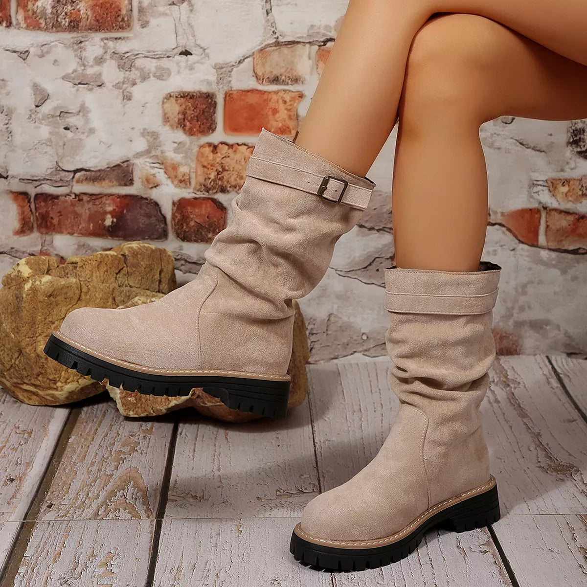 Buckle Accent Slouch Boots