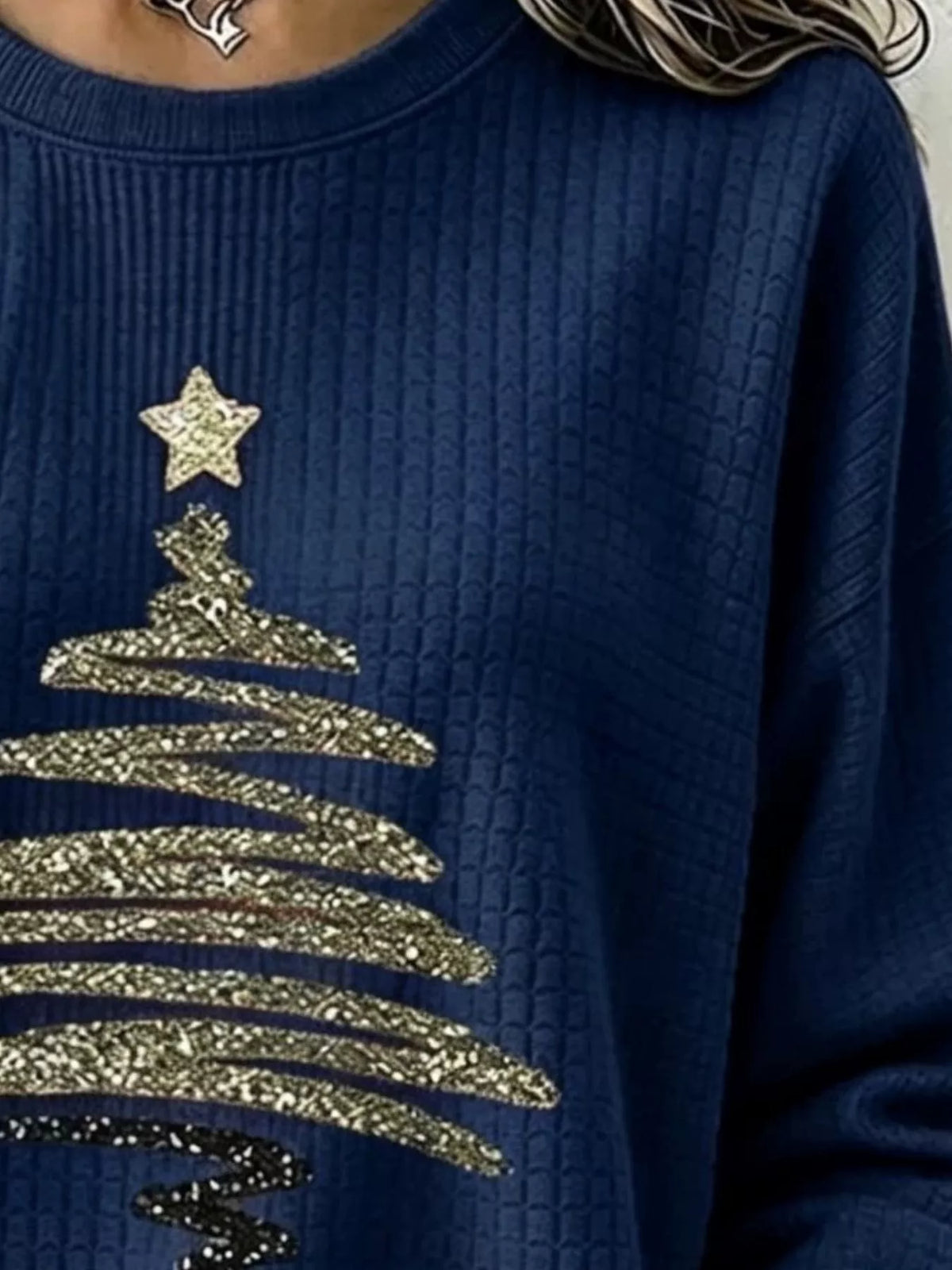 Full Size  Festive Christmas Tree Graphic Ribbed Sweatshirt Plus Size