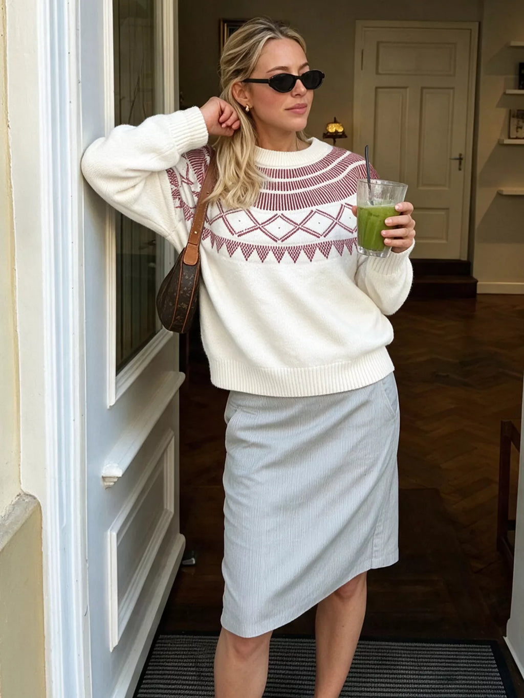 Geometric Crew Neck Knit Sweater