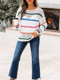 Color Block Striped Pointelle Knit Sweater