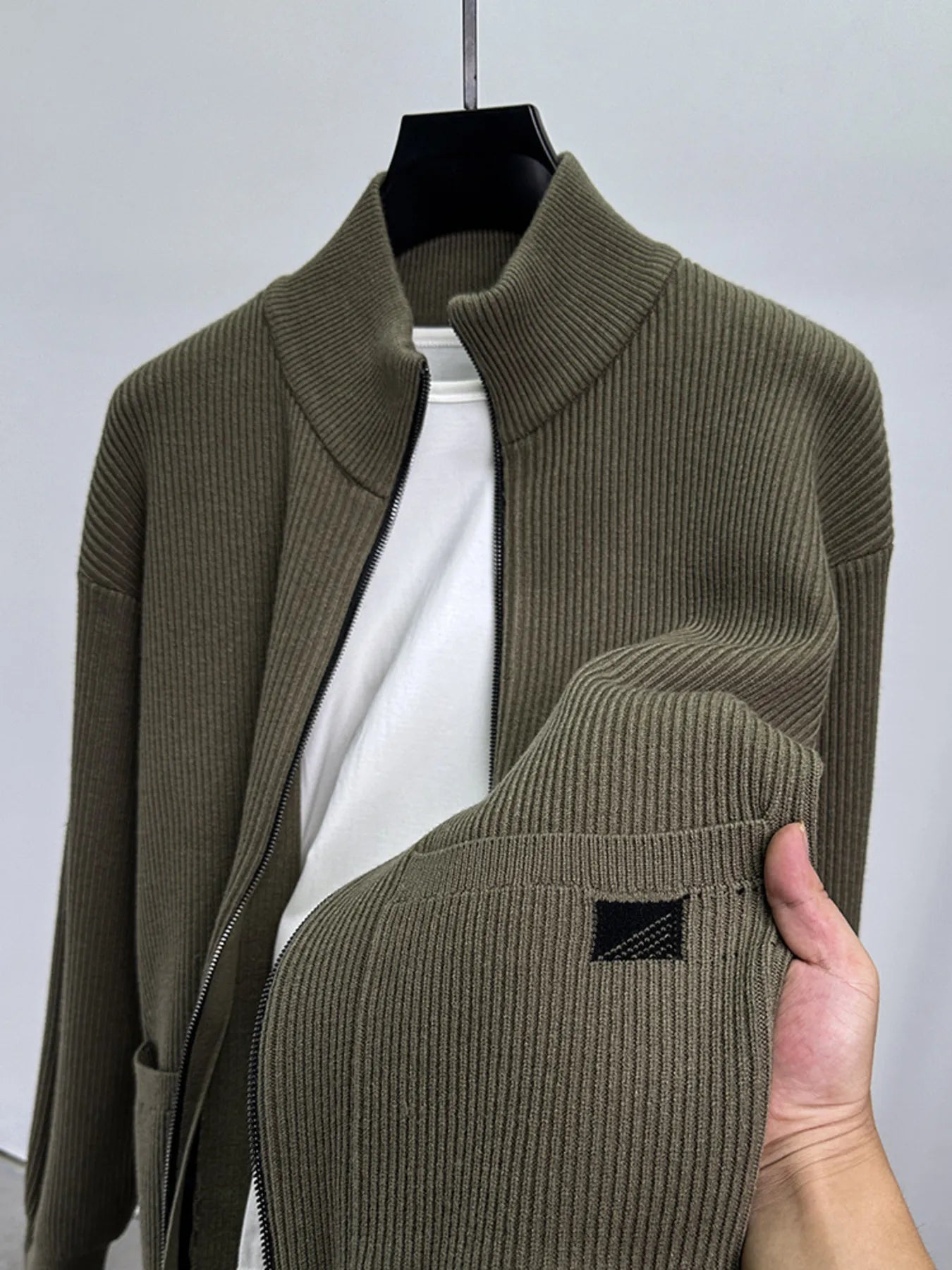 Men's Plus Size Zip-Up Ribbed Knit Cardigan