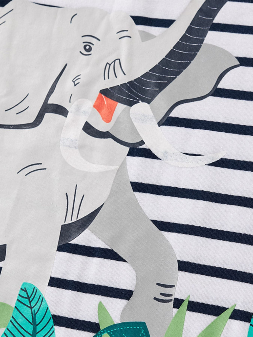 Children's Striped Elephant Round Neck T-Shirt