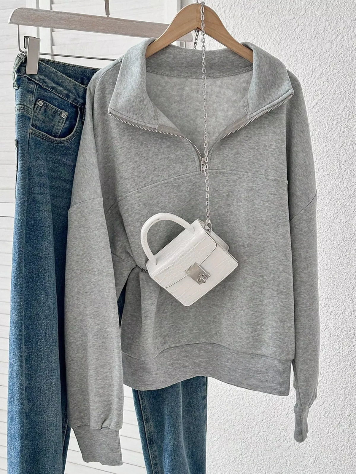 Quarter-Zip Dropped Shoulder Sweatshirt