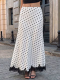 Lace Hem Polka Dot High-Waisted Maxi Skirt