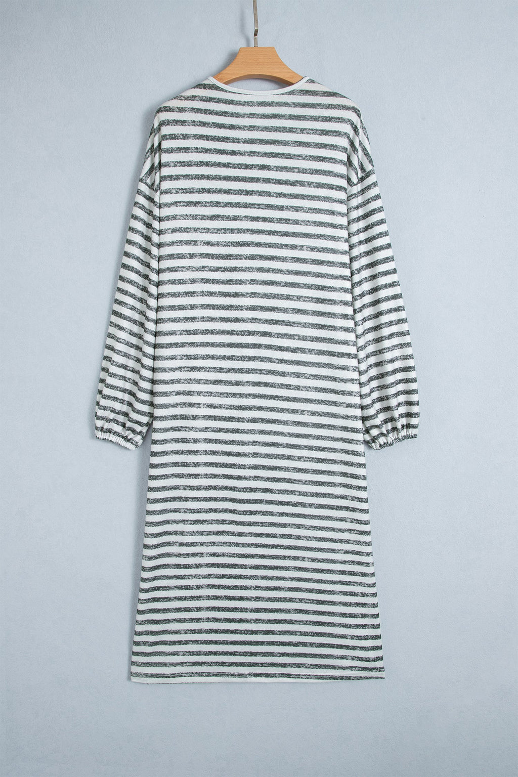 Khaki Stripe Long Puff Sleeve Open Front Oversized Long Cardigan