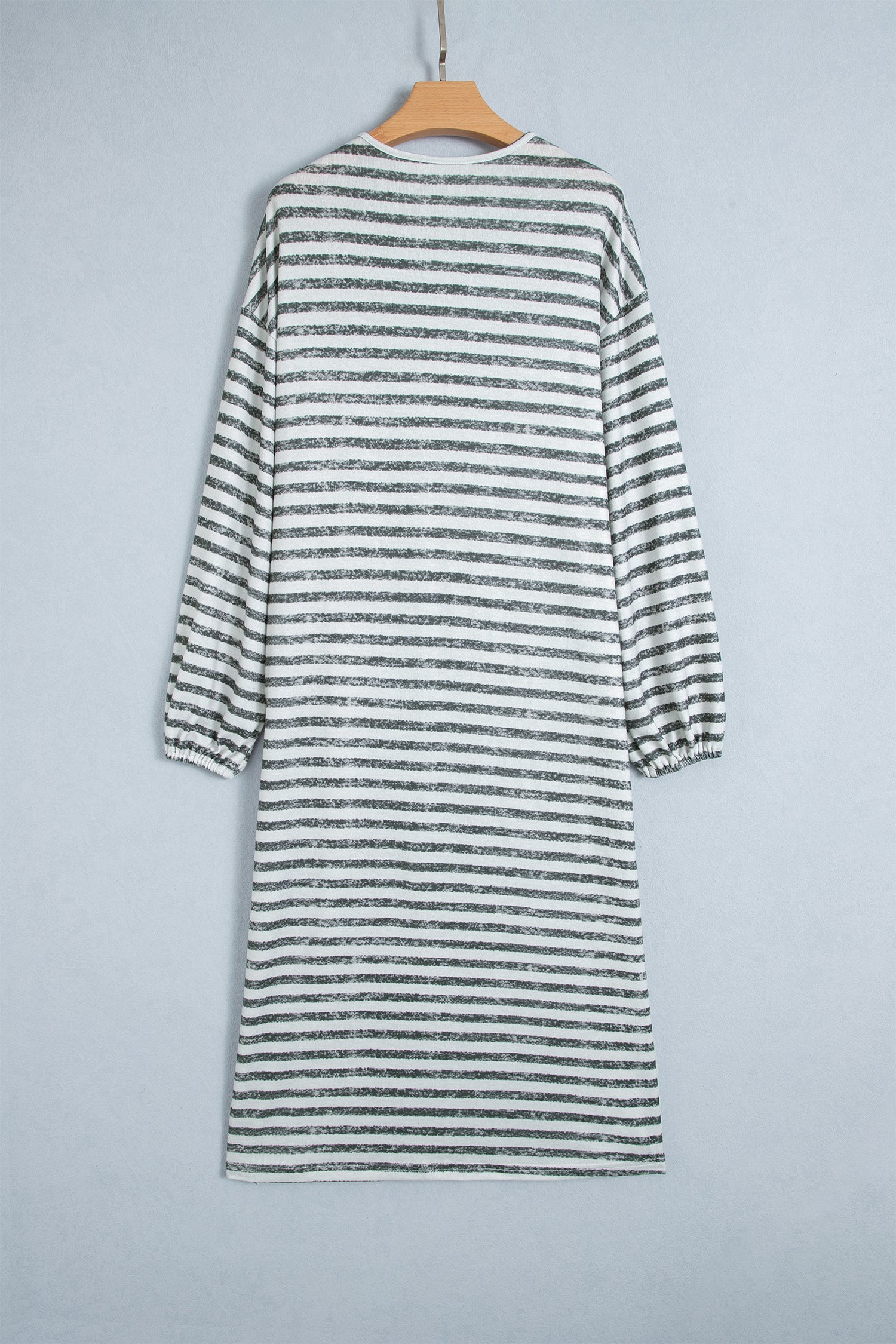 Khaki Stripe Long Puff Sleeve Open Front Oversized Long Cardigan