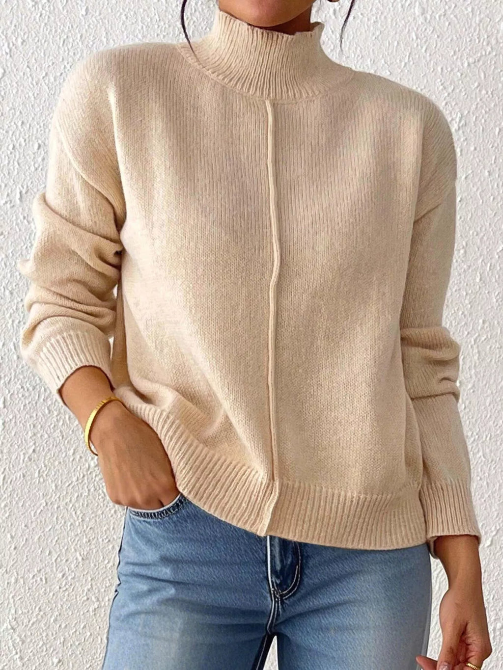 Center Seam Detail Turtleneck Sweater